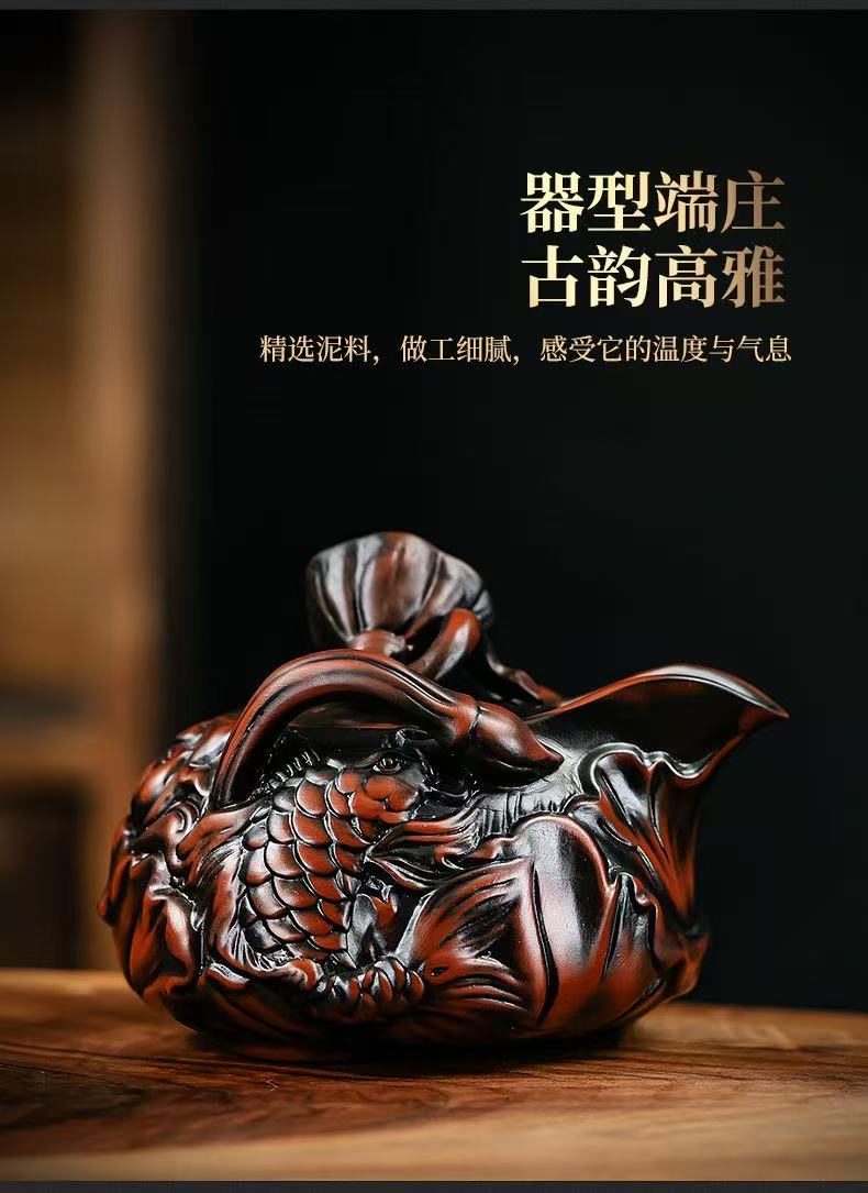 【11号】紫陶年年有余手抓壺 荷塘夜色,荷花手抓壶