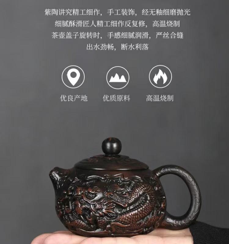 【8號】紫陶龍鳳西施壺,可提,可旋轉,可鳳鳴,手作精工