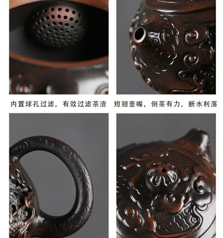 【8號】紫陶龍鳳西施壺，可提，可旋轉，可鳳鳴，手作精工