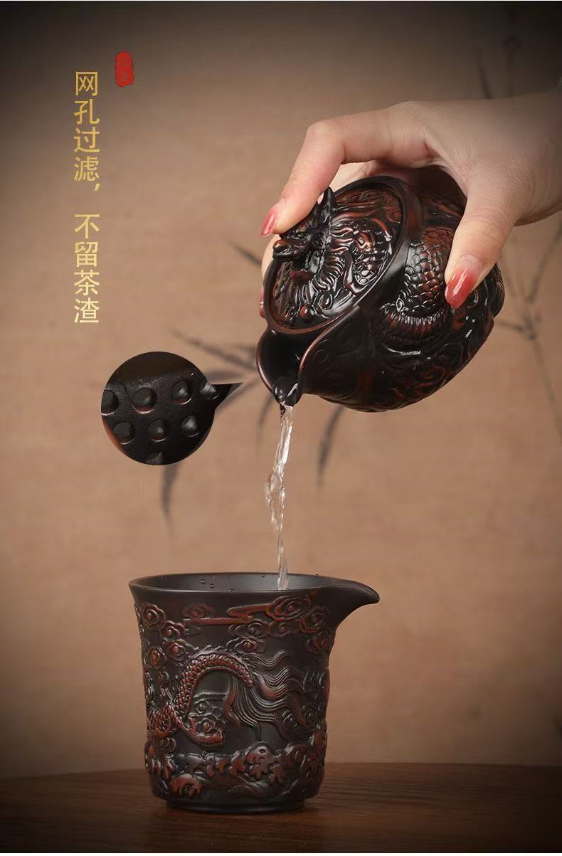 【9號】紫陶祥龍手抓壺手工精雕
