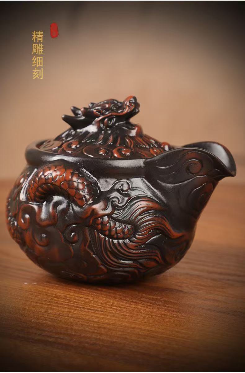 【9號】紫陶祥龍手抓壺手工精雕