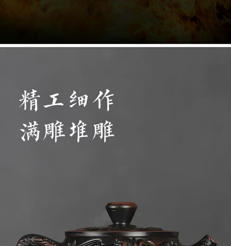 【1號】建水紫陶漢瓦祥龍壺能鳳鳴可提可旋轉全手工雕刻