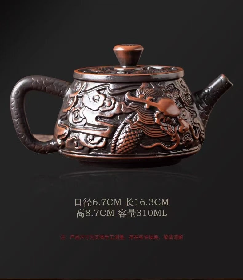 【6號】紫陶祥龍石瓢壺手工制作，精雕細磨，可鳳鳴，可旋轉