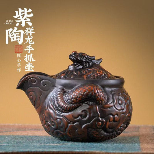 【9號】紫陶祥龍手抓壺手工精雕