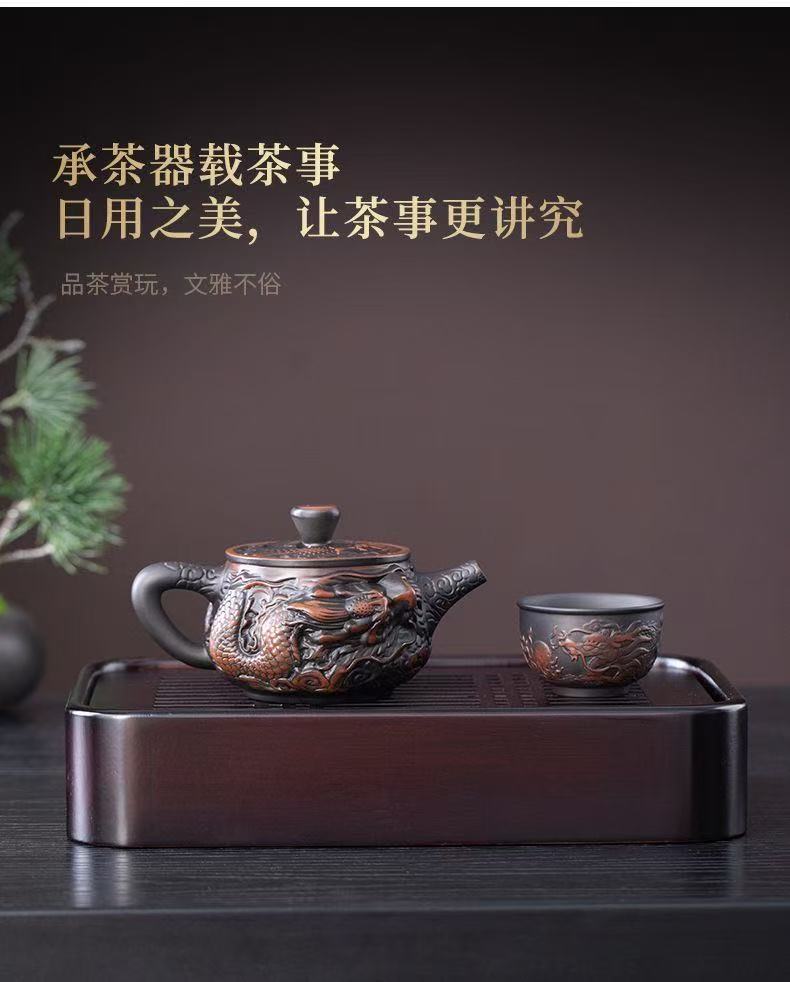 【7號】紫陶魚躍龍門漢瓦壺手工制作，精雕細磨，可鳳鳴，可旋轉
