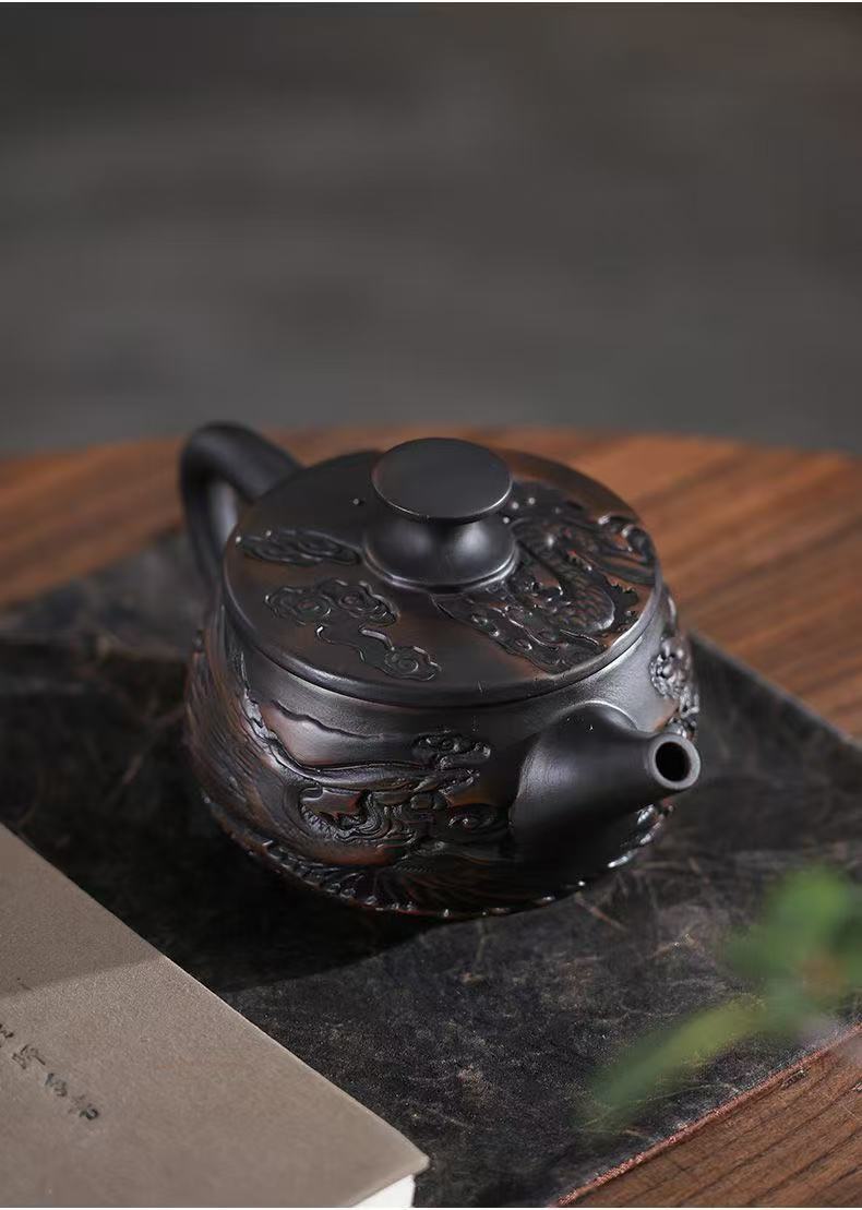 【19號】紫陶龍鳳呈祥漢瓦壺 可提 可旋轉 可鳳鳴