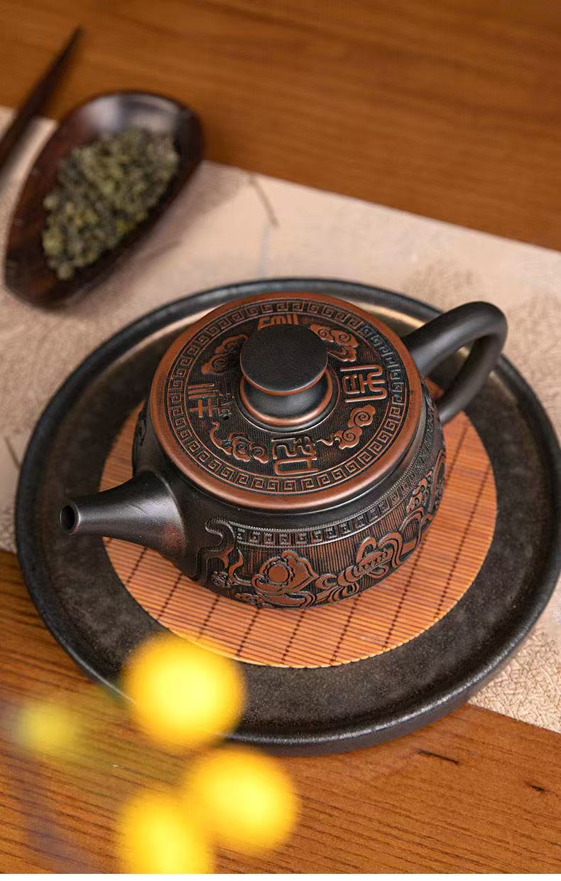 【4號】紫陶漢瓦吉祥如意壺大容量大開口好清洗